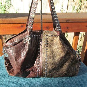 RAVIANI WESTERN CROC LEATHER / COW HIDE SHOULDER BAG SWAROVSKI CRYSTALS